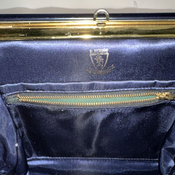 Vintage 40s/50s Leon of California Clutch Handbag Mixed Faux Patent/suede Navy - Picture 9 of 11